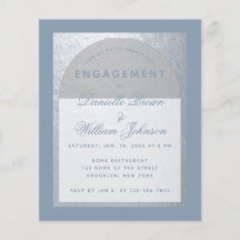 Budget Silver Dusty Blue Verloving Invitation