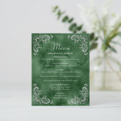Budget Silver Emerald Green Vintage Wedding Menu (Staand voorkant)