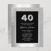 Budget Silver Foil 40th Birthday Party Invitation (Voorkant / Achterkant)