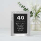 Budget Silver Foil 40th Birthday Party Invitation (Staand voorkant)