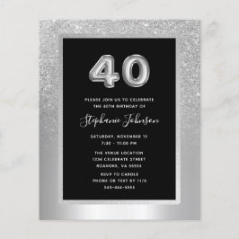 Budget Silver Foil 40th Birthday Party Invitation