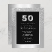 Budget Silver Foil 50th Birthday Party Invite (Voorkant / Achterkant)