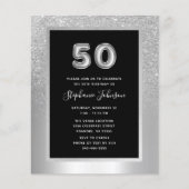 Budget Silver Foil 50th Birthday Party Invite (Voorkant)