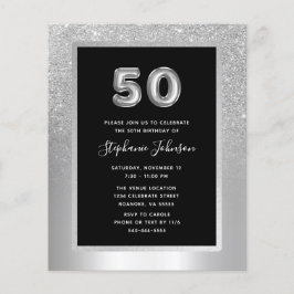 Budget Silver Foil 50th Birthday Party Invite