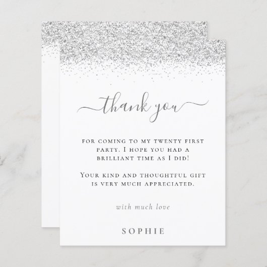 Budget Silver Glitter 21st Birthday Dank u (Voorkant / Achterkant)