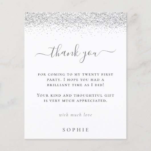 Budget Silver Glitter 21st Birthday Dank u (Voorkant)