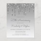 Budget Silver Glitter 25th Jubileum Uitnodiging (Voorkant)