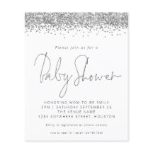 Budget Silver Glitter Baby shower nodigt uit