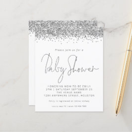 Budget Silver Glitter Baby shower nodigt uit