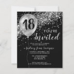 Budget Silver Glitter Balloon Black 18th Birthday<br><div class="desc">Matig elegant zwart,  zilver grijs glitter sparkle ballon Elke dag van de volwassen dag Uitnodiging</div>