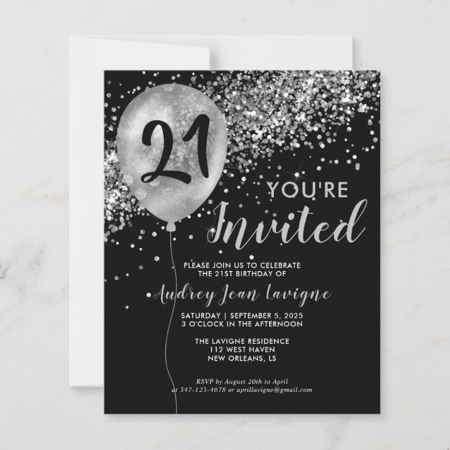 Budget Silver Glitter Balloon Black 21st Birthday (Voorkant)