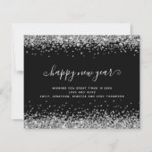 Budget Silver Glitter Black Happy Nieuwjaar Kaart (Voorkant)