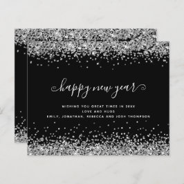 Budget Silver Glitter Black Happy Nieuwjaar Kaart