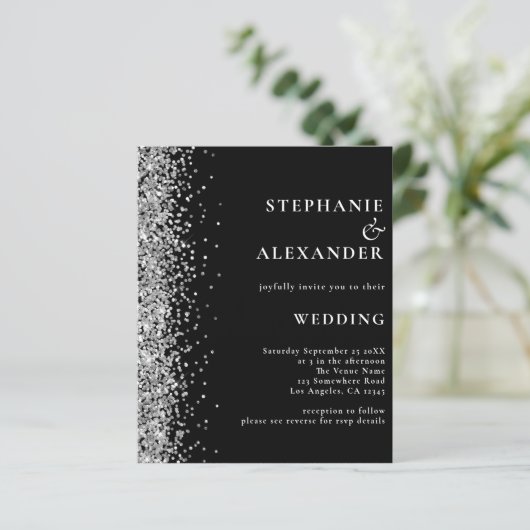 Budget Silver Glitter Black QR Code Weddenschap Ui (Staand voorkant)