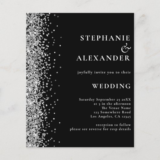 Budget Silver Glitter Black QR Code Weddenschap Ui (Voorkant)