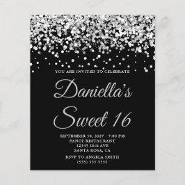 Budget Silver Glitter Black Sweet 16 Uitnodiging