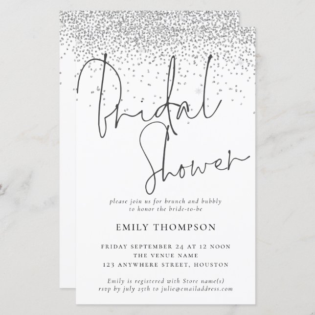 Budget Silver Glitter Bridal Shower (Voorkant / Achterkant)