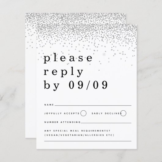 Budget Silver Glitter Confetti Wedding RSVP (Voorkant / Achterkant)