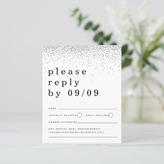 Budget Silver Glitter Confetti Wedding RSVP (Staand voorkant)