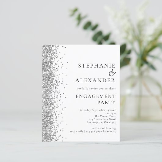 Budget Silver Glitter Engagement Party nodigt uit (Staand voorkant)