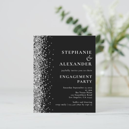 Budget Silver Glitter Engagement Party - Zwarte Ui (Staand voorkant)