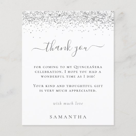 Budget Silver Glitter Foto Quinceanera Dank u (Voorkant)