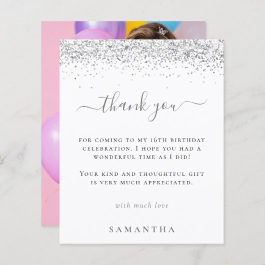 Budget Silver Glitter Foto Sweet 16 Hartelijk dank (Voorkant / Achterkant)