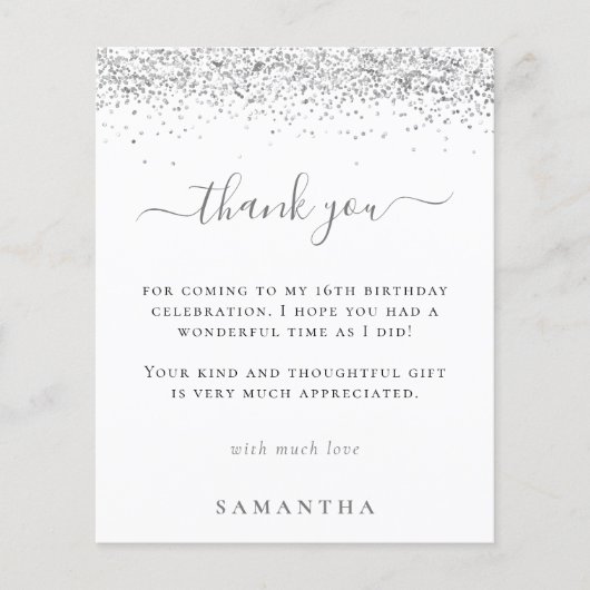 Budget Silver Glitter Foto Sweet 16 Hartelijk dank (Voorkant)