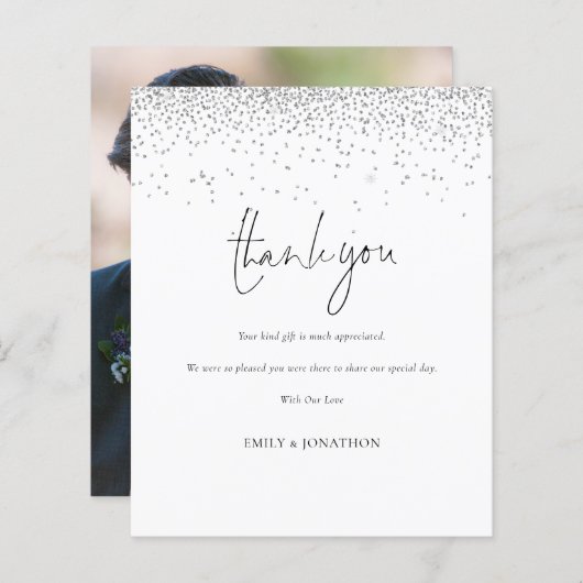 Budget Silver Glitter Foto Weddenschap Hartelijk d (Voorkant / Achterkant)