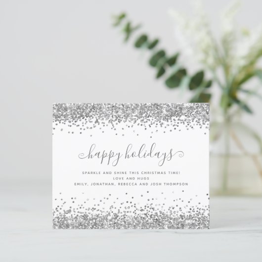 Budget Silver Glitter-grenzen Prettige feestdagen  (Staand voorkant)