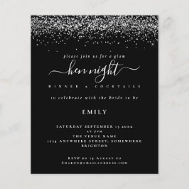 Budget Silver Glitter Hen Night Black Uitnodiging