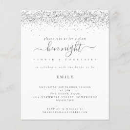 Budget Silver Glitter Hen Night Uitnodiging