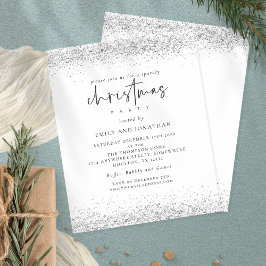 Budget Silver Glitter-kerstfeest White Invite