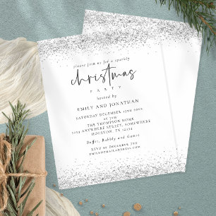 Budget Silver Glitter-kerstfeest White Invite