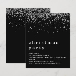 Budget Silver Glitter-kerstfeest - Zwarte uitnodig