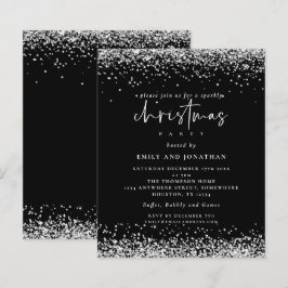 Budget Silver Glitter-kerstfeest - Zwarte uitnodig