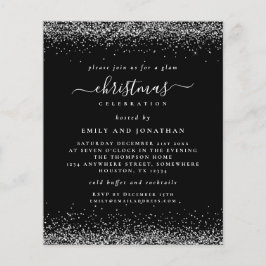 Budget Silver Glitter-kerstfeest - Zwarte uitnodig