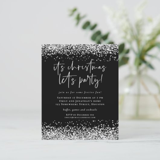 Budget Silver Glitter Kerstmis nodigt feest uit (Staand voorkant)