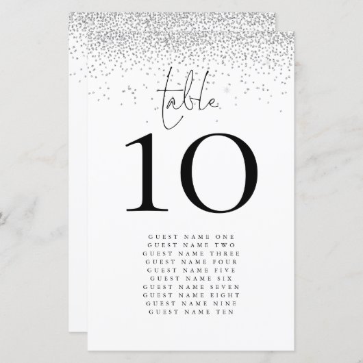 Budget Silver Glitter Names Wedingstabel Aantal (Voorkant / Achterkant)