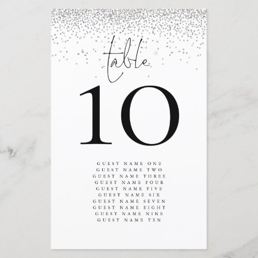 Budget Silver Glitter Names Wedingstabel Aantal (Voorkant)