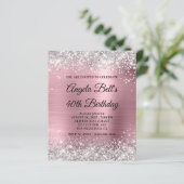 Budget Silver Glitter Pink 40th Birthday Invite (Staand voorkant)