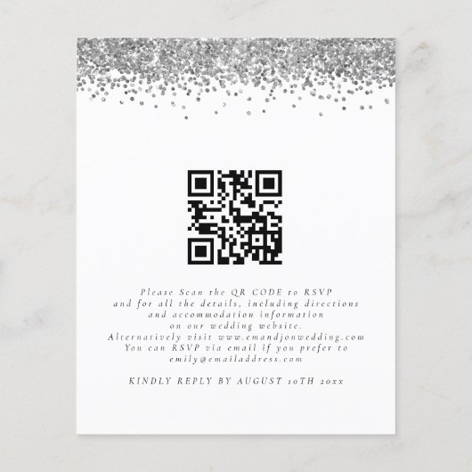 Budget Silver Glitter QR Code Weddenschap (Achterkant)