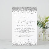Budget Silver Glitter QR Code Weddenschap Uitnodig (Staand voorkant)