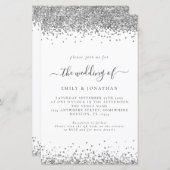 Budget Silver Glitter QR Code Weddenschap Uitnodig (Voorkant / Achterkant)