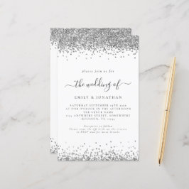 Budget Silver Glitter QR Code Weddenschap Uitnodig