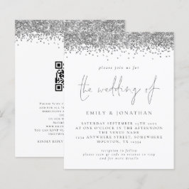 Budget Silver Glitter QR Code Weddenschap Uitnodig