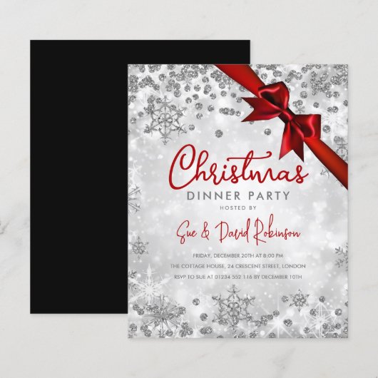 Budget Silver Glitter Red Ribbon Xmas Holiday (Voorkant / Achterkant)