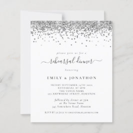 Budget Silver Glitter Rehearsal Dinner Uitnodiging