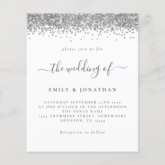 Budget Silver Glitter Script Weddenschap (Voorkant)