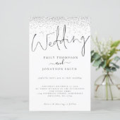 Budget Silver Glitter Script Weddenschappen Uitnod (Staand voorkant)